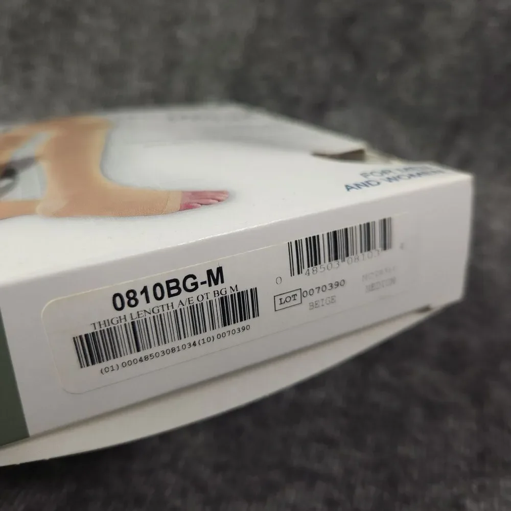 NEW TRUFORM Open Toe Thigh Length 18mmHg  Stockings BEIGE Size MEDIUM. 0810